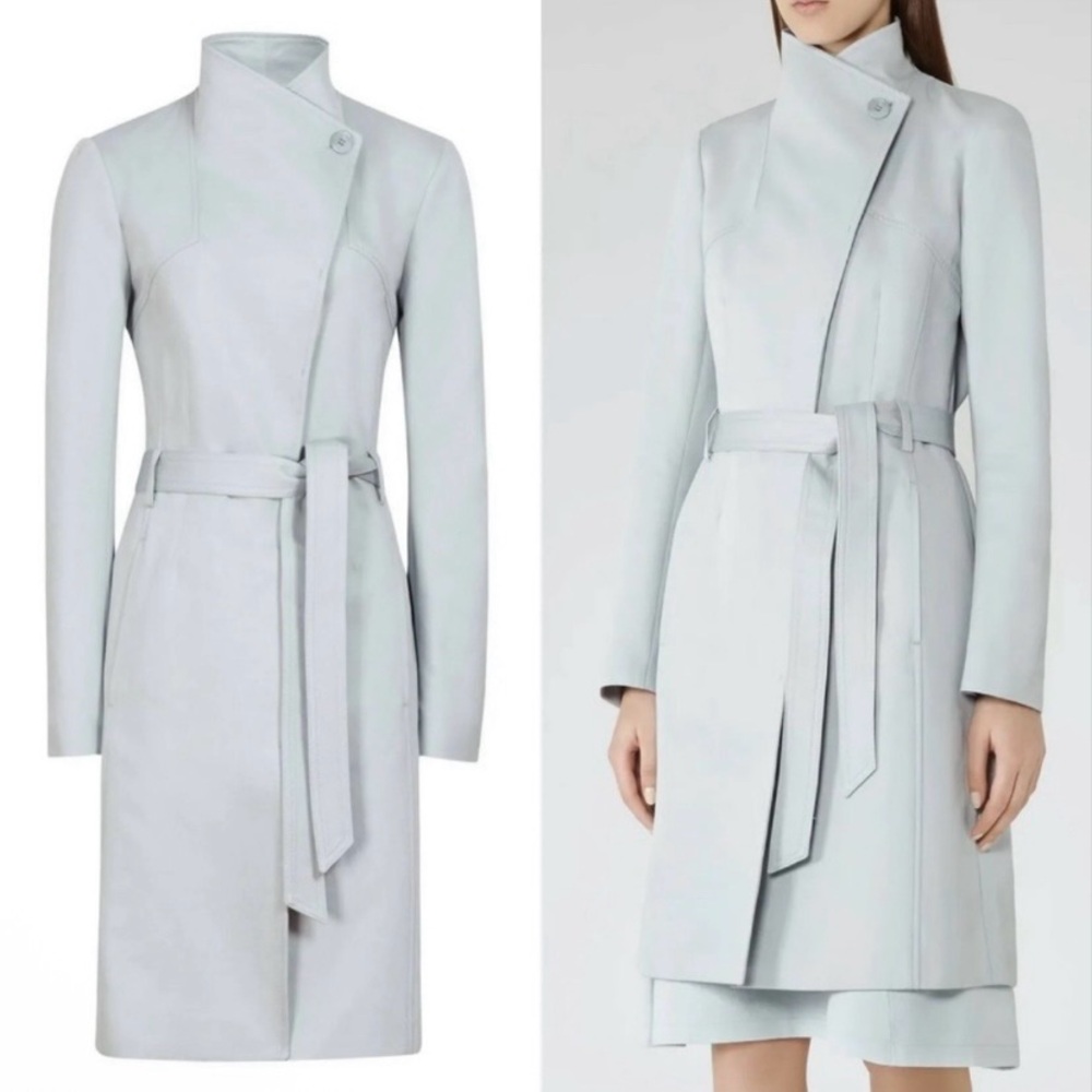Reiss Turville cotton wrap coat in abyssal light blue, size XS